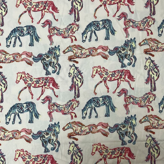 Deadstock Pink Pony Club Horse Print Viscose Twill Fabric