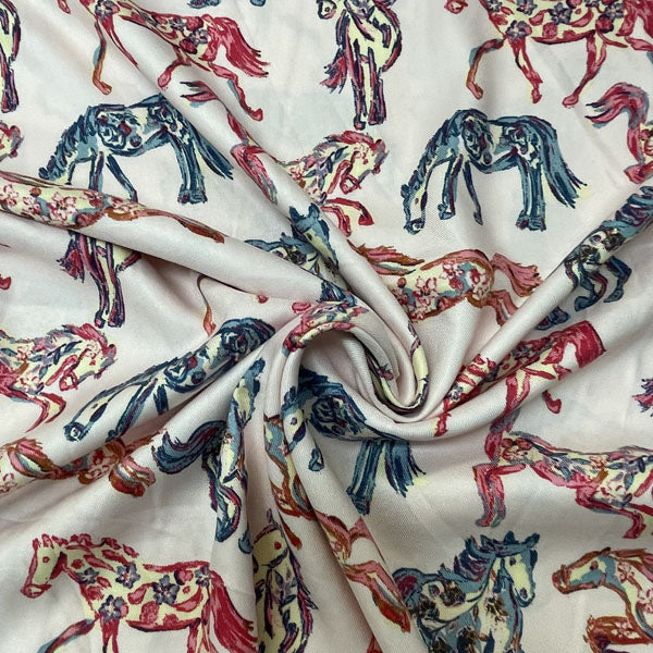 Deadstock Pink Pony Club Horse Print Viscose Twill Fabric