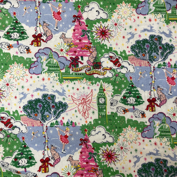 Deadstock Cath Kidston Christmas Sky Print 100% Cotton Brushed Fabric