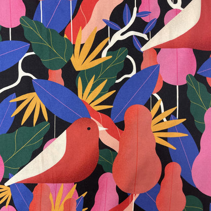 Deadstock Bright Robin & Floral Printed Viscose Twill Fabric