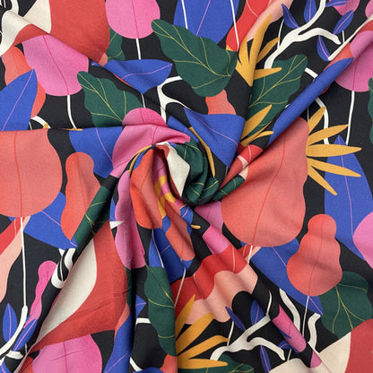 Deadstock Bright Robin & Floral Printed Viscose Twill Fabric