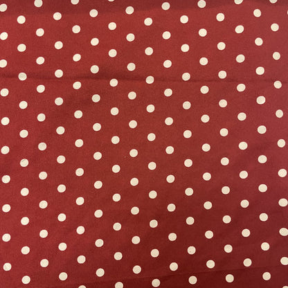 Deadstock Wine Red & White Polka Dot Satin Style Crepe Fabric