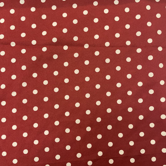Deadstock Wine Red & White Polka Dot Satin Style Crepe Fabric