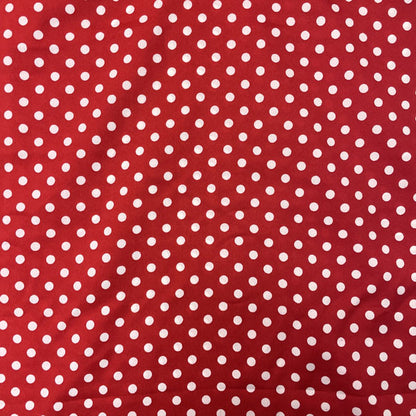 Deadstock Red & White Polka Dot Satin Style Crepe Fabric