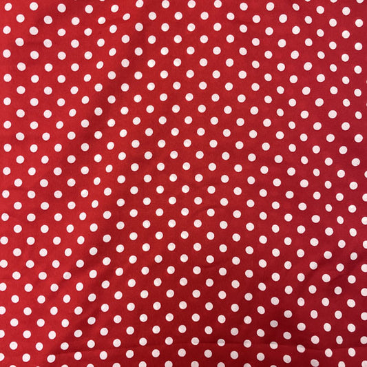 Deadstock Red & White Polka Dot Satin Style Crepe Fabric