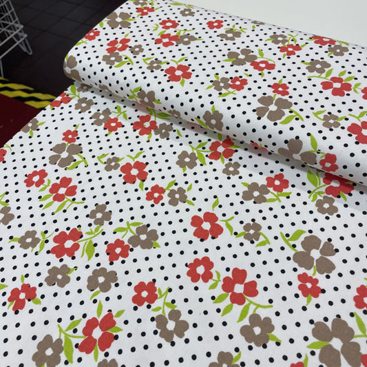 Deadstock Floral Polka Dot Cotton Twill Fabric