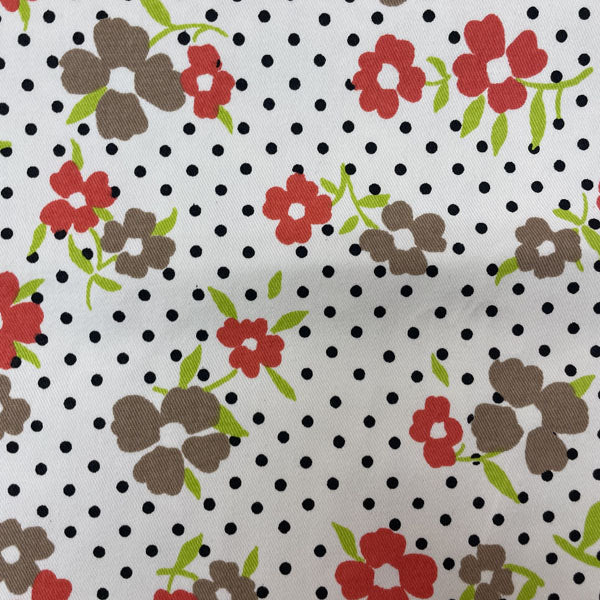 Deadstock Floral Polka Dot Cotton Twill Fabric