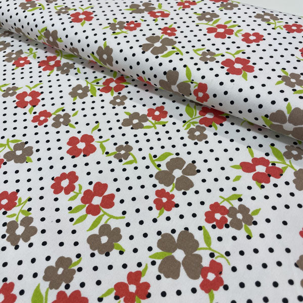 Deadstock Floral Polka Dot Cotton Twill Fabric