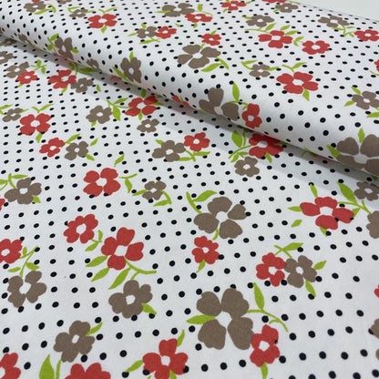 Deadstock Floral Polka Dot Cotton Twill Fabric