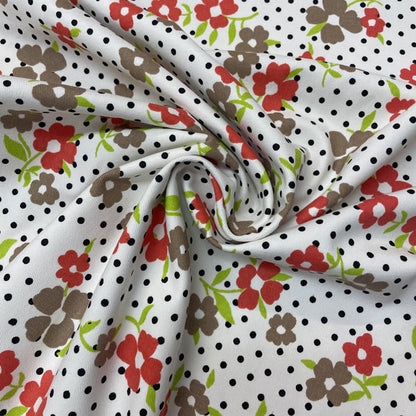Deadstock Floral Polka Dot Cotton Twill Fabric