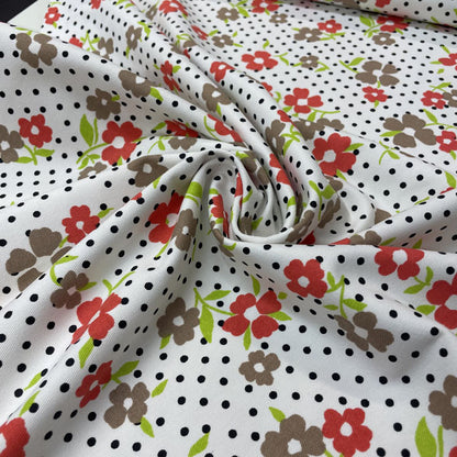 Deadstock Floral Polka Dot Cotton Twill Fabric