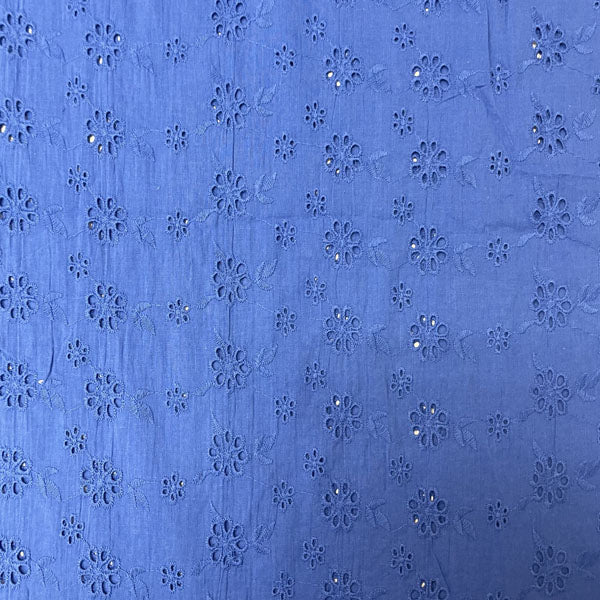 Deadstock Cobalt Blue Broderie Anglaise Cotton Fabric
