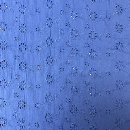 Deadstock Cobalt Blue Broderie Anglaise Cotton Fabric