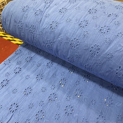 Deadstock Cobalt Blue Broderie Anglaise Cotton Fabric