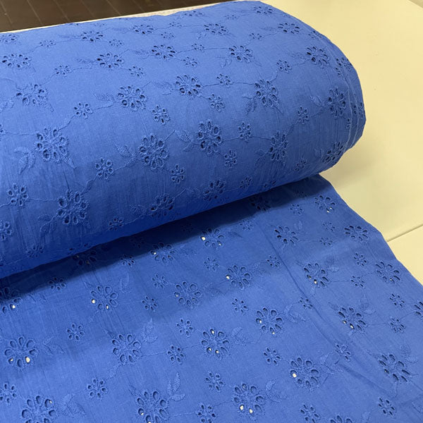 Deadstock Cobalt Blue Broderie Anglaise Cotton Fabric