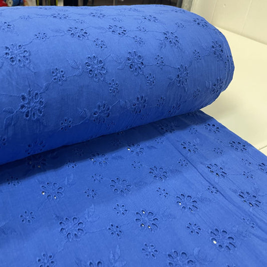 Deadstock Cobalt Blue Broderie Anglaise Cotton Fabric