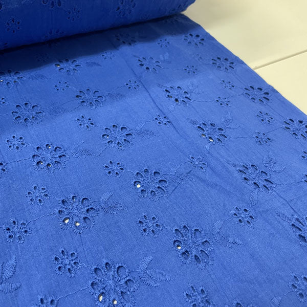 Deadstock Cobalt Blue Broderie Anglaise Cotton Fabric