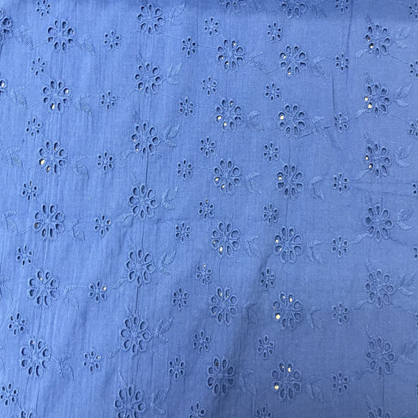Deadstock Cobalt Blue Broderie Anglaise Cotton Fabric