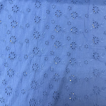 Deadstock Cobalt Blue Broderie Anglaise Cotton Fabric