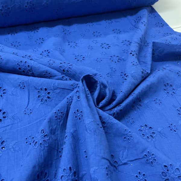 Deadstock Cobalt Blue Broderie Anglaise Cotton Fabric