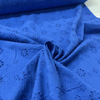 Deadstock Cobalt Blue Broderie Anglaise Cotton Fabric