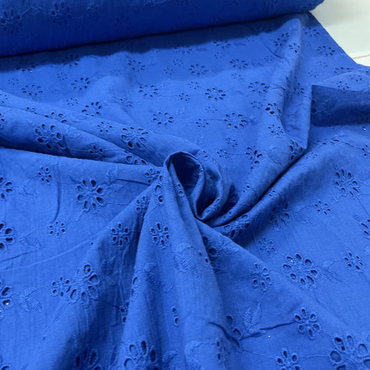 Deadstock Cobalt Blue Broderie Anglaise Cotton Fabric