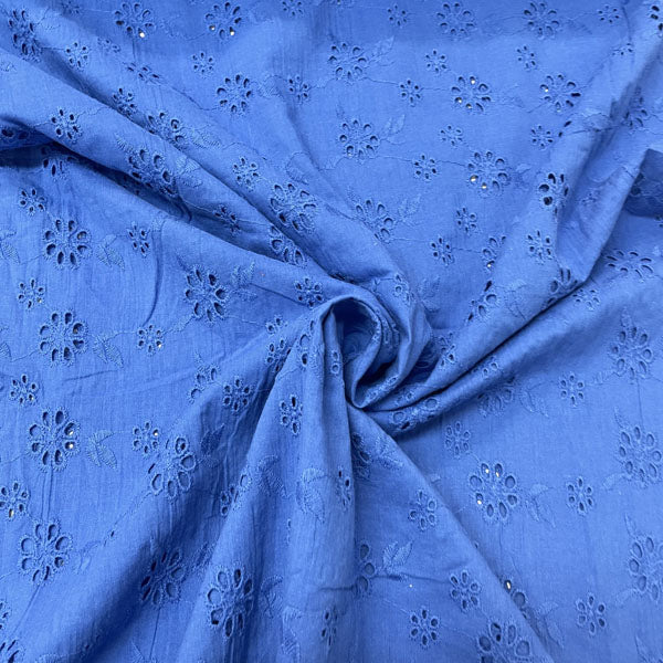 Deadstock Cobalt Blue Broderie Anglaise Cotton Fabric