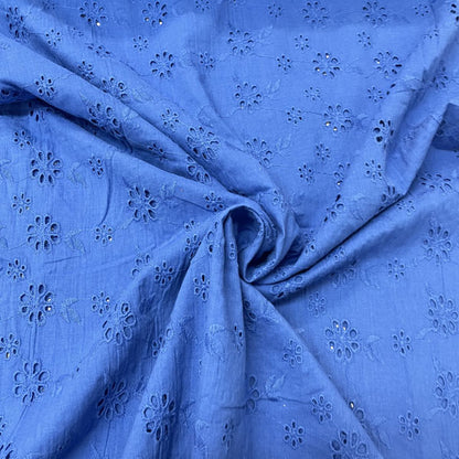 Deadstock Cobalt Blue Broderie Anglaise Cotton Fabric