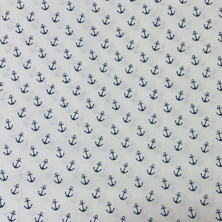 Navy & White Anchor Print 100% Cotton Craft Fabric