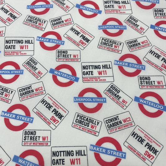 London Underground Tube Station & Road Sign 100% Cotton Craft Fabric