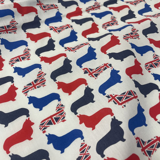 Corgi & Union Jack 100% Cotton Craft Fabric