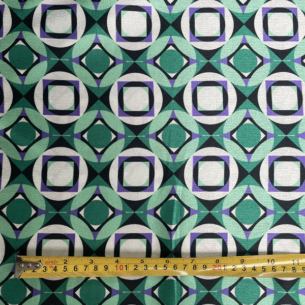 Deadstock Emerald & Purple Geometric Satin Style Fabric