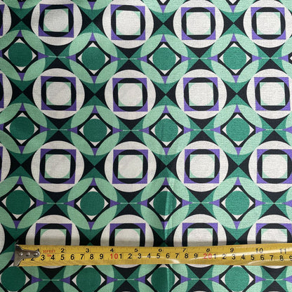 Deadstock Emerald & Purple Geometric Satin Style Fabric