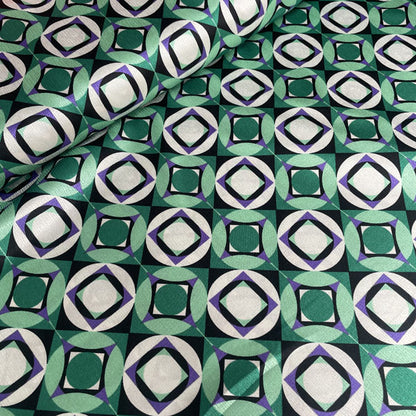 Deadstock Emerald & Purple Geometric Satin Style Fabric