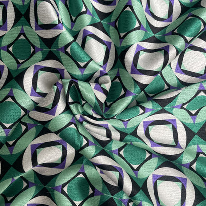 Deadstock Emerald & Purple Geometric Satin Style Fabric