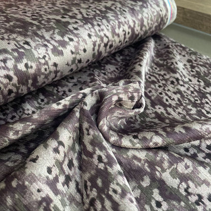 Deadstock Abstract Floral Moss Green & Purple Crinkle Luxe Fabric