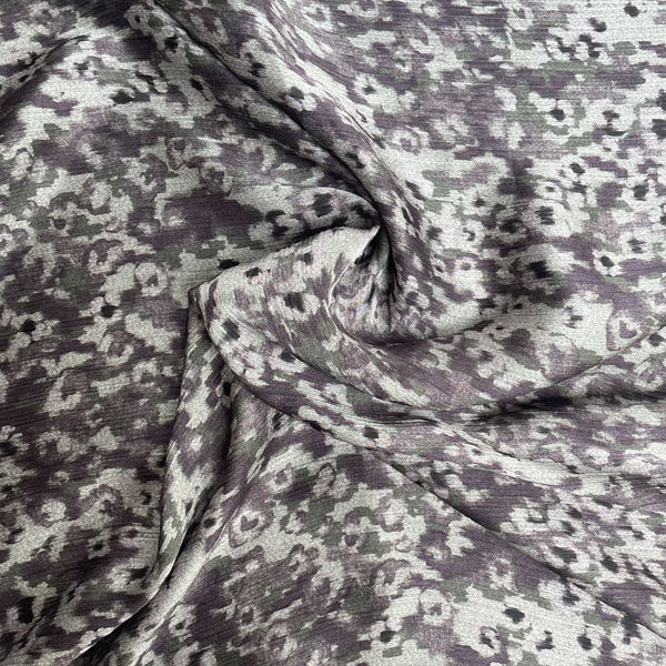 Deadstock Abstract Floral Moss Green & Purple Crinkle Luxe Fabric