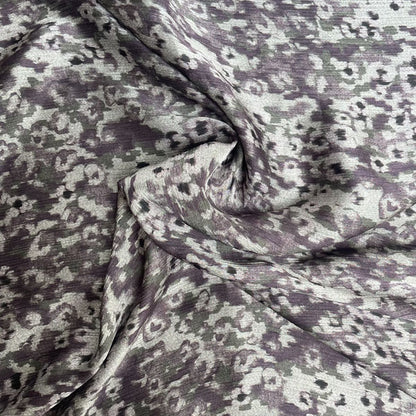 Deadstock Abstract Floral Moss Green & Purple Crinkle Luxe Fabric