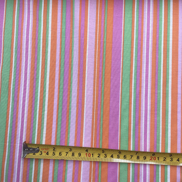 Deadstock Pink, Green & Orange Striped Eco Viscose Fabric