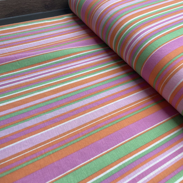 Deadstock Pink, Green & Orange Striped Eco Viscose Fabric
