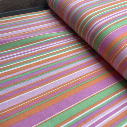 Deadstock Pink, Green & Orange Striped Eco Viscose Fabric