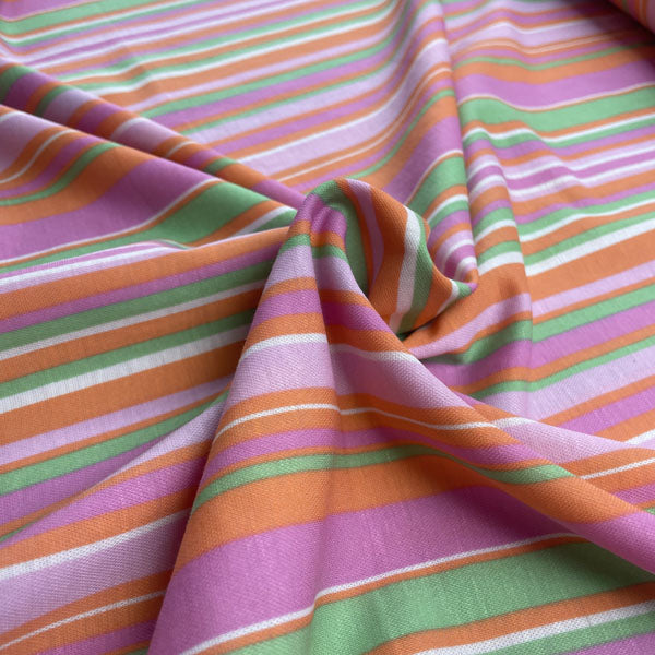 Deadstock Pink, Green & Orange Striped Eco Viscose Fabric