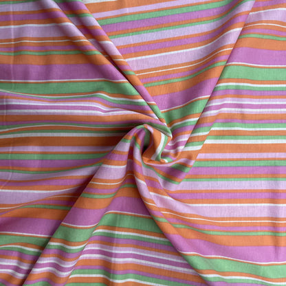 Deadstock Pink, Green & Orange Striped Eco Viscose Fabric