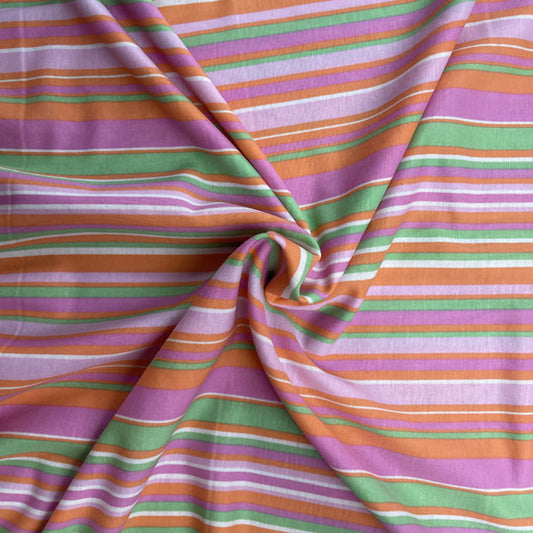 Deadstock Pink, Green & Orange Striped Eco Viscose Fabric