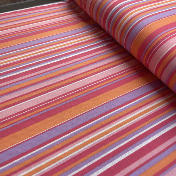 Deadstock Pink, Purple & Orange Striped Eco Viscose Fabric
