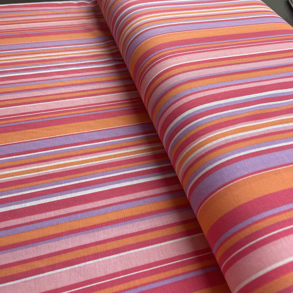 Deadstock Pink, Purple & Orange Striped Eco Viscose Fabric