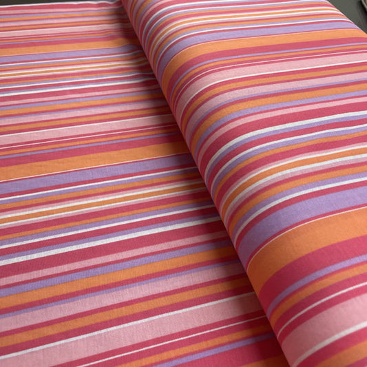 Deadstock Pink, Purple & Orange Striped Eco Viscose Fabric