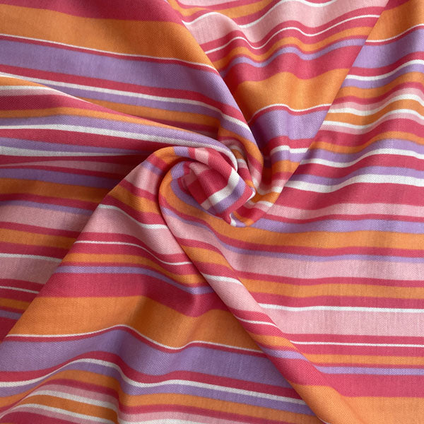Deadstock Pink, Purple & Orange Striped Eco Viscose Fabric