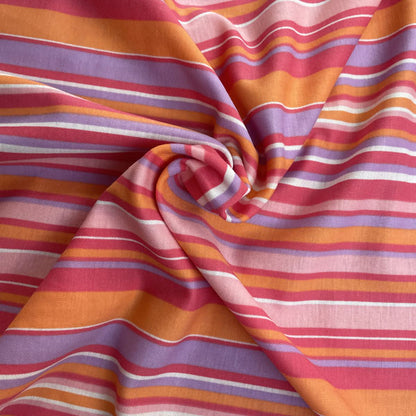 Deadstock Pink, Purple & Orange Striped Eco Viscose Fabric