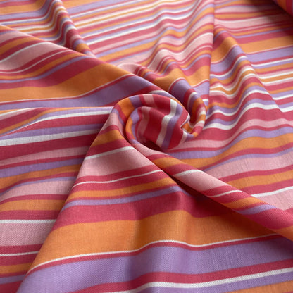 Deadstock Pink, Purple & Orange Striped Eco Viscose Fabric